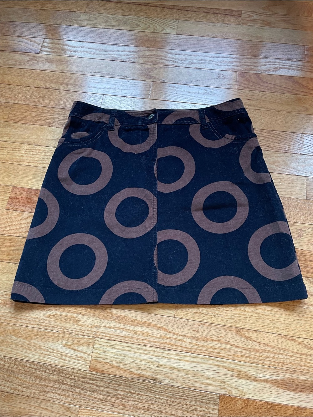 Vintage Boden Velour Black Mini Skirt with Brown Circle Print
